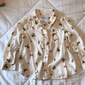 Button-up, cute deer print shirt. 18-24 m